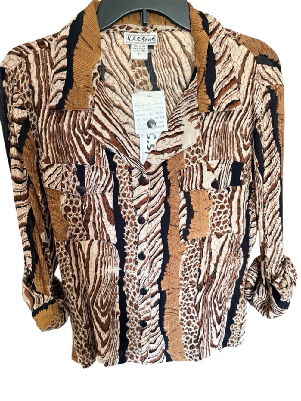 K.A.S. Sport Animal Print Button-Up Shirt - Brown & Black NWT SZ.M